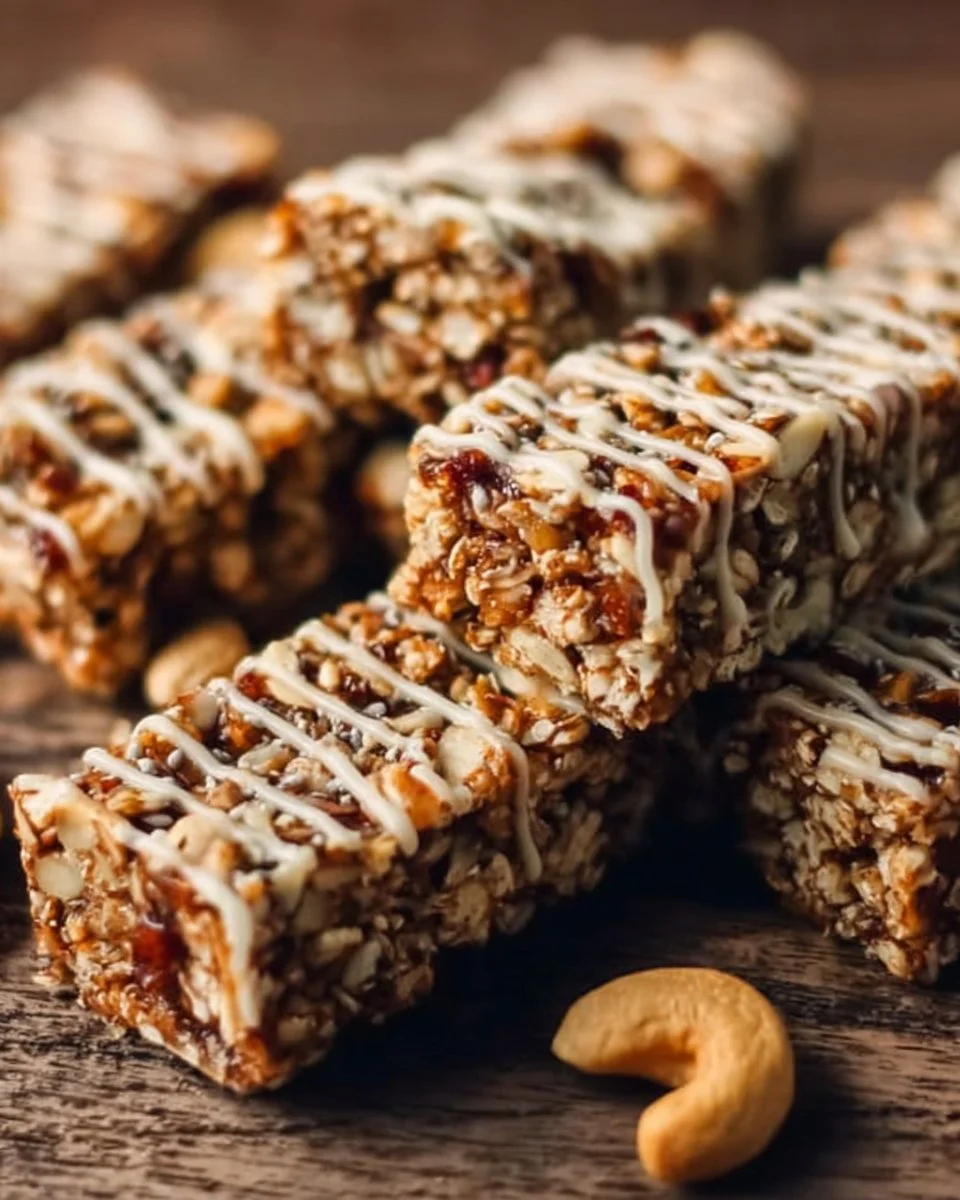 No-bake high-protein granola bars made with oats, nuts, and seeds.
