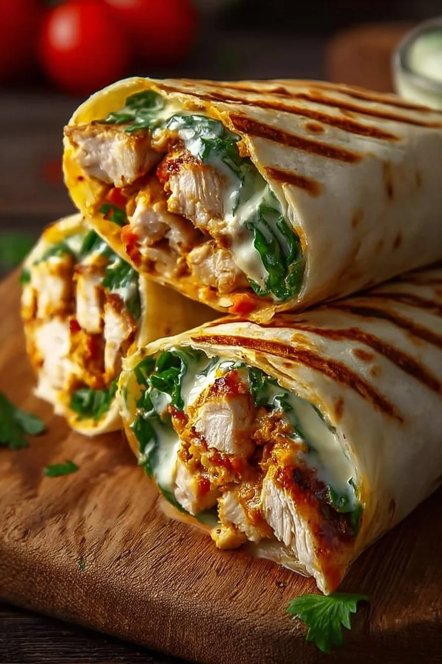 Savory chipotle ranch grilled chicken burritos served on a plate