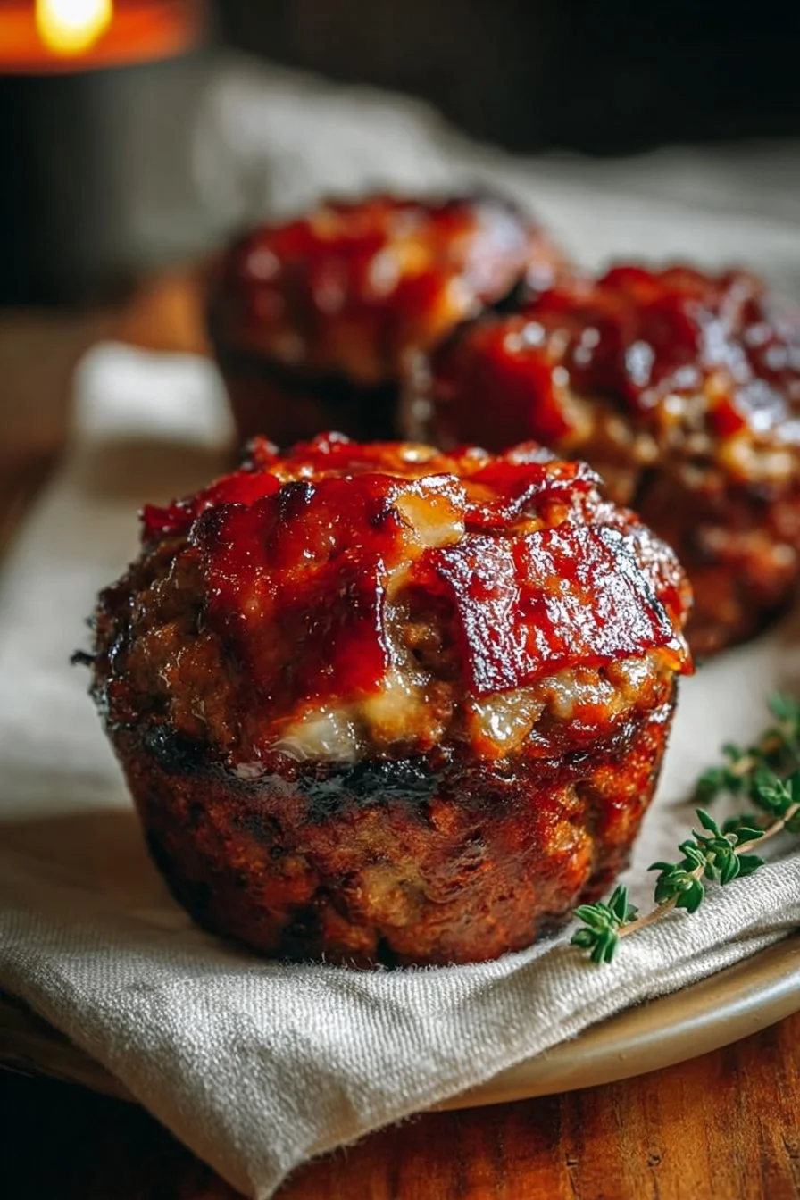Smoky Bourbon BBQ Meatloaf Cupcakes served on a platter