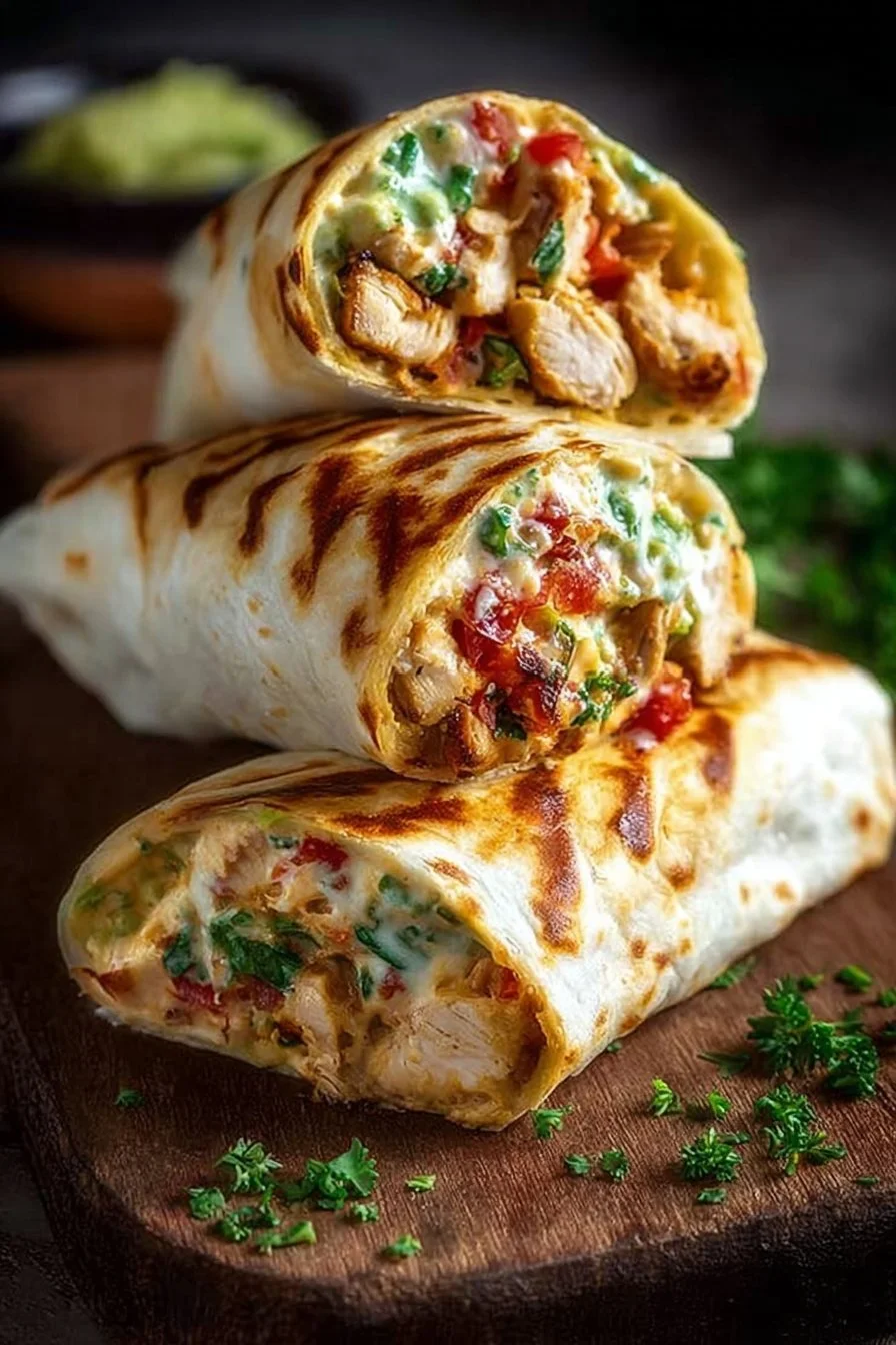 Smoky Chipotle Ranch Grilled Chicken Burritos with fresh ingredients