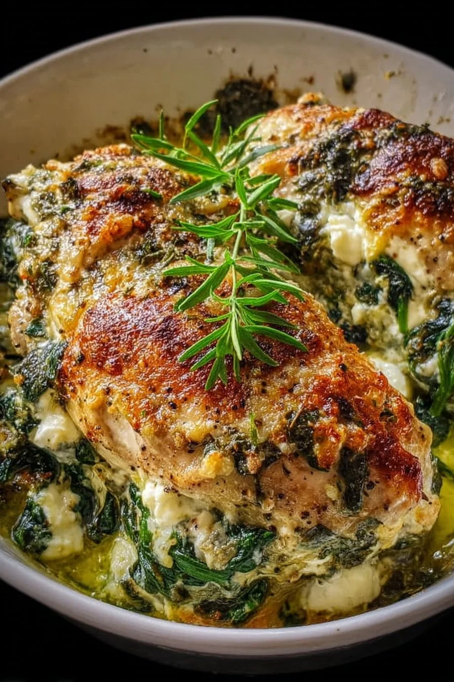 Delicious Spinach and Feta Baked Chicken served on a plate