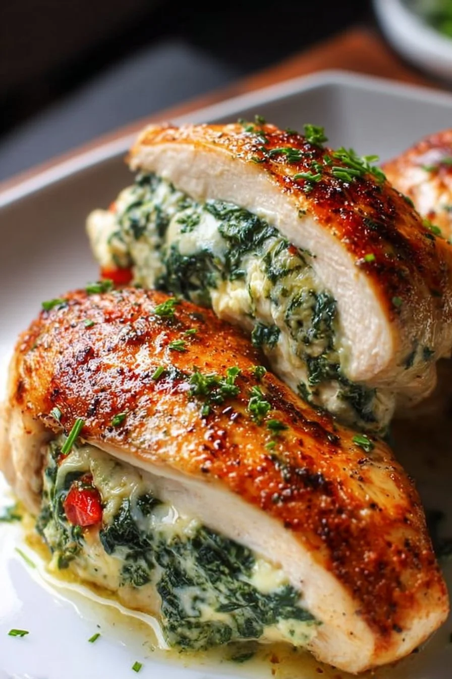 Spinach stuffed chicken breast with creamy filling