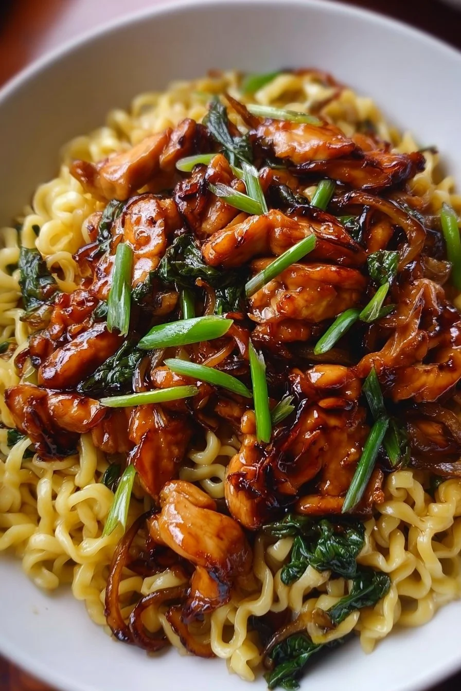 Sticky Garlic Chicken Noodles 3 Sticky Garlic Chicken Noodles with vegetables and fresh herbs
