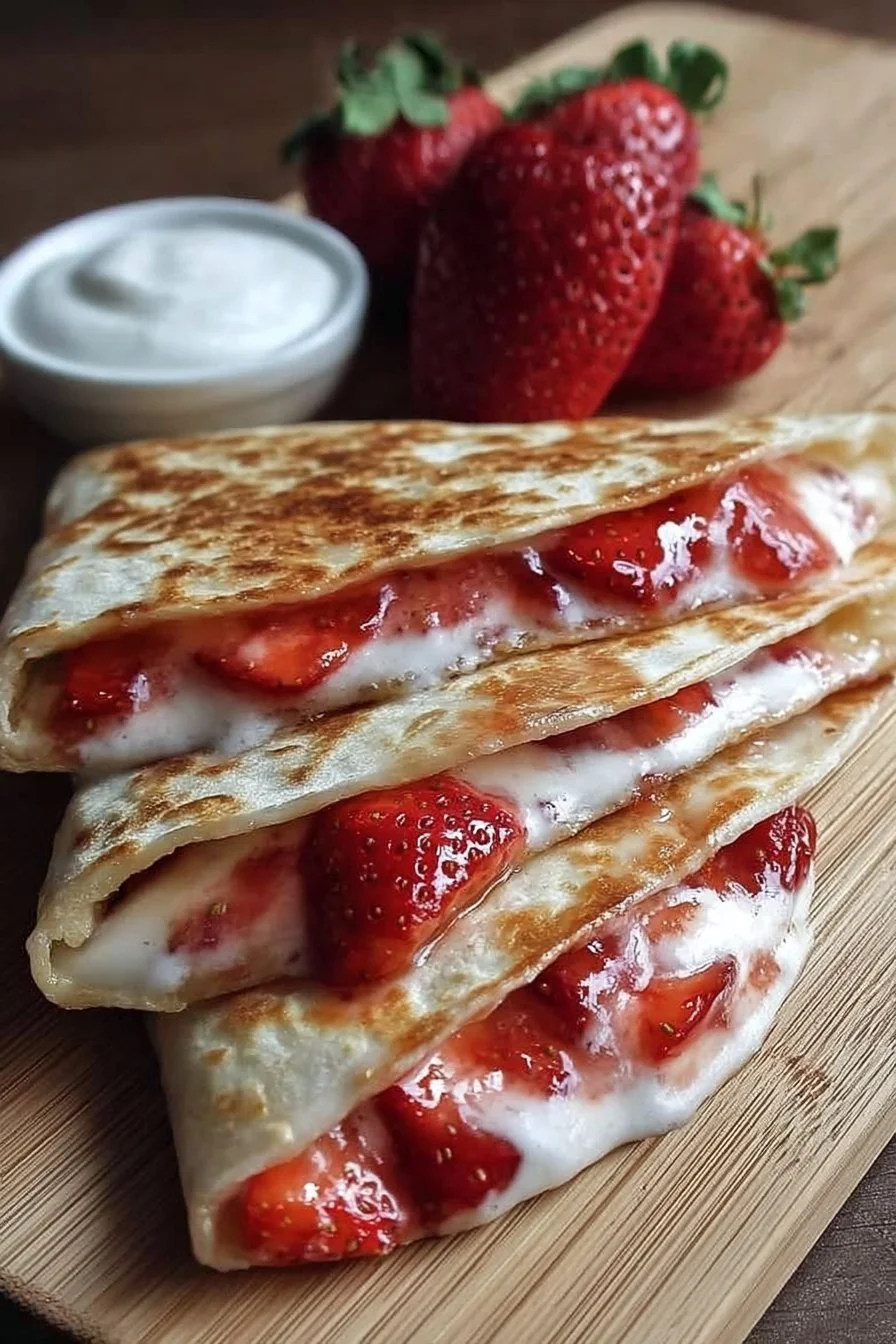 Sweet strawberry cream cheese quesadillas served on a plate
