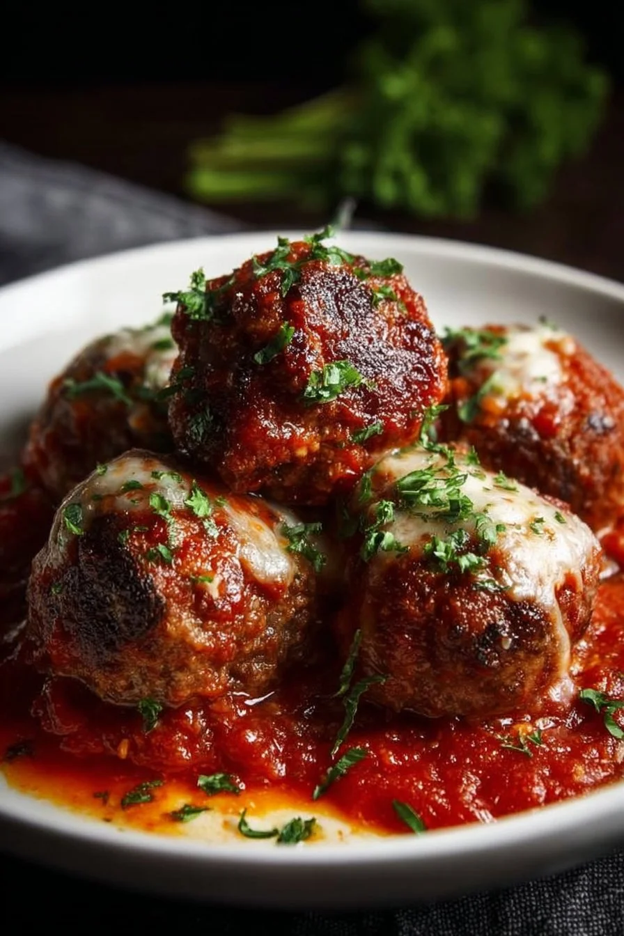 Delicious stuffed meatballs filled with herbs and cheese on a plate