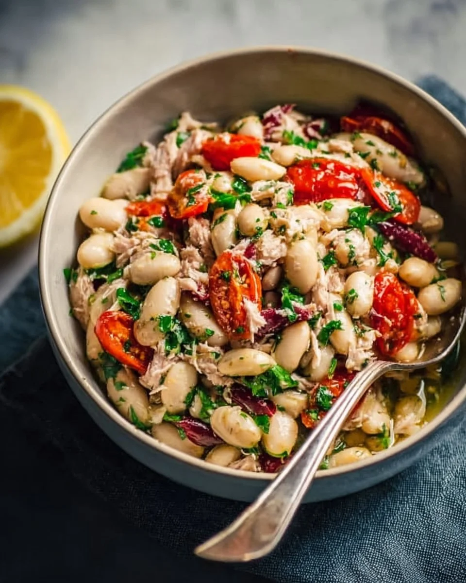 Delicious Tuna White Bean Salad with fresh ingredients and herbs