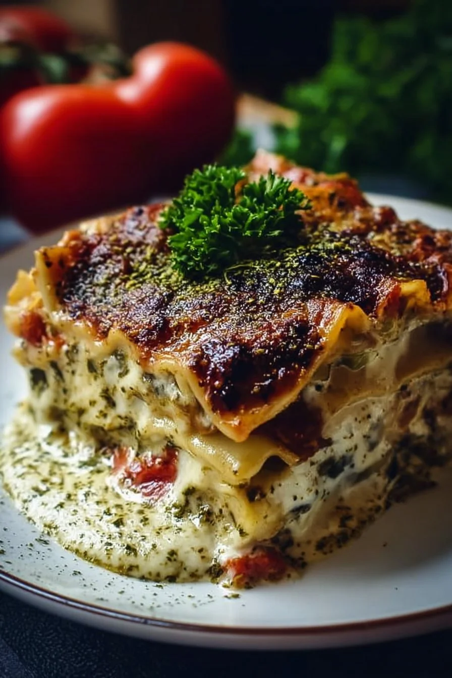 Delicious and colorful vegetable lasagna with layers of cheese and fresh vegetables