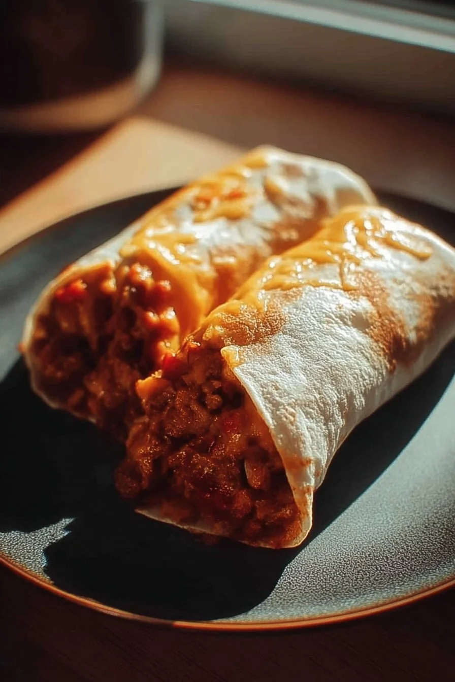 Vegetarian bean and cheese burritos on a plate with fresh toppings