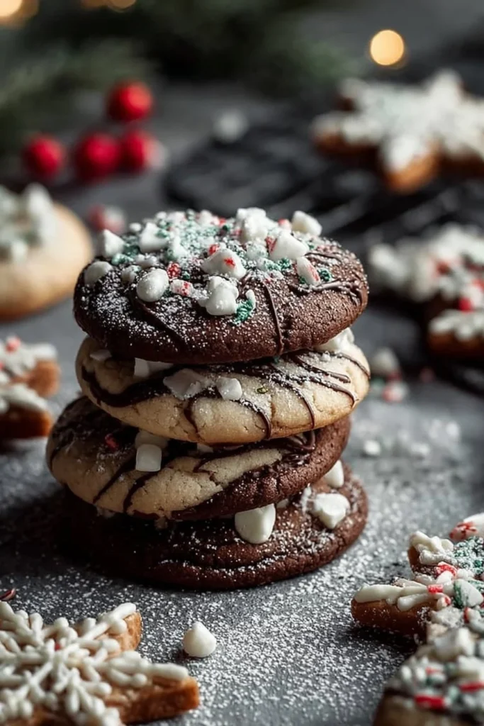 A beautifully decorated platter of Winter Wonderland Cookies with frosty designs.