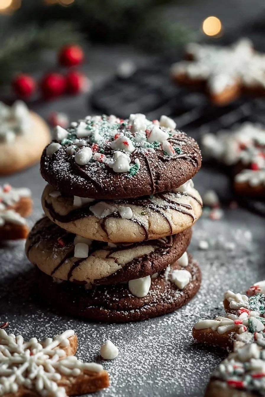 A beautifully decorated platter of Winter Wonderland Cookies with frosty designs.