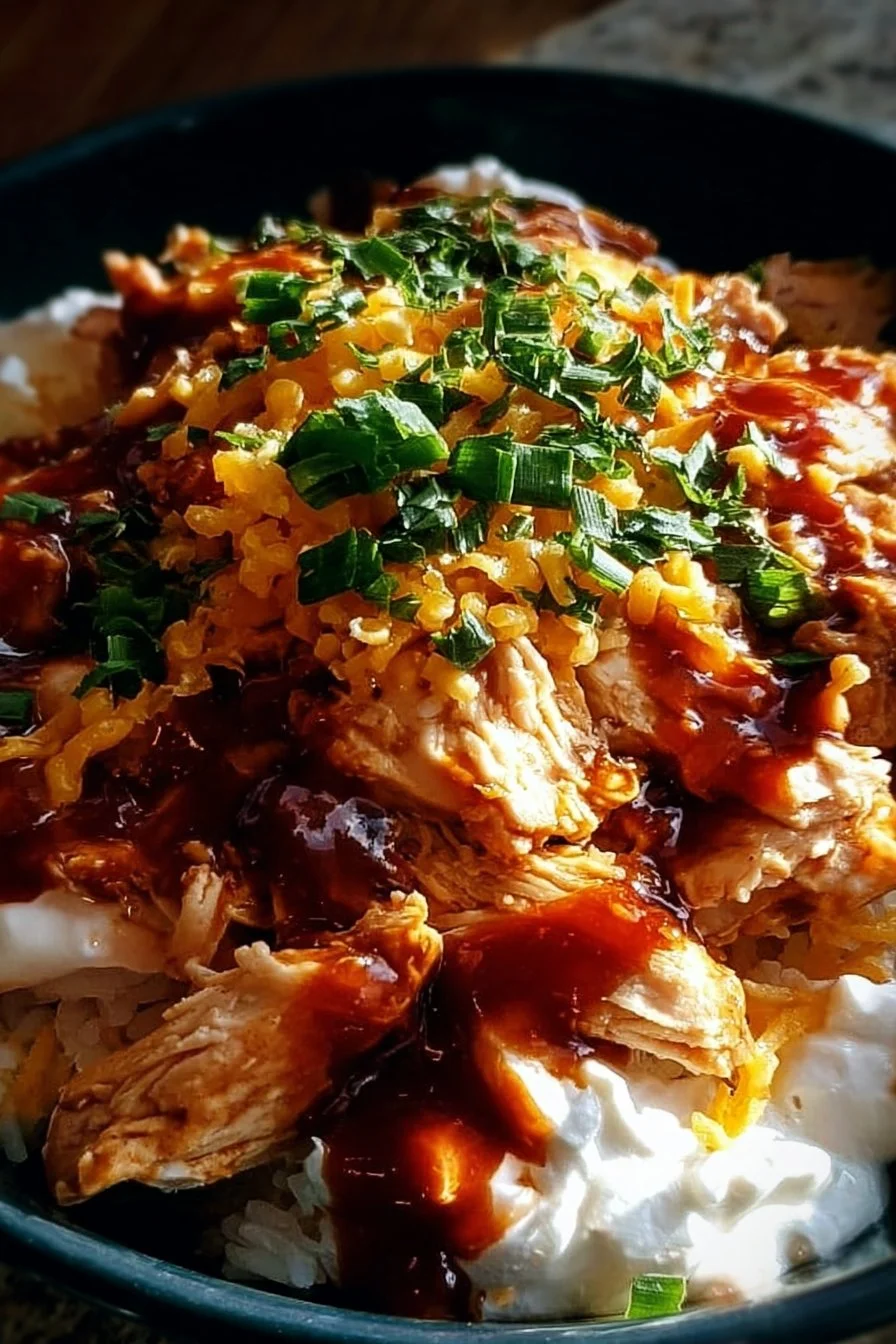 Delicious BBQ Ranch Chicken Bowl topped with fresh ingredients and tangy sauce.