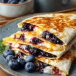 Delicious blueberry breakfast quesadilla with melted cheese and fresh blueberries