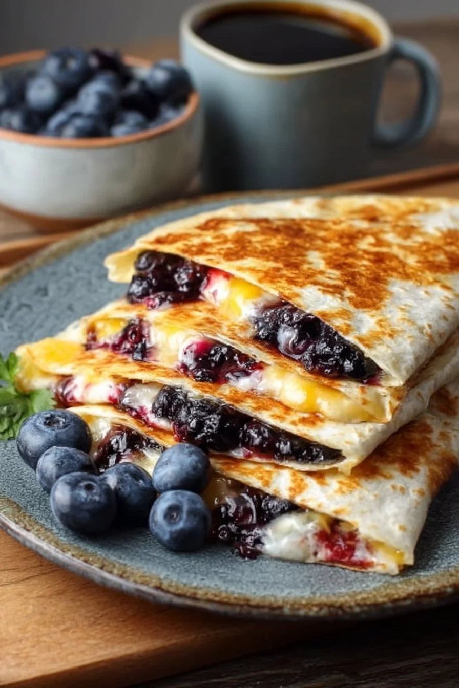 Delicious blueberry breakfast quesadilla with melted cheese and fresh blueberries