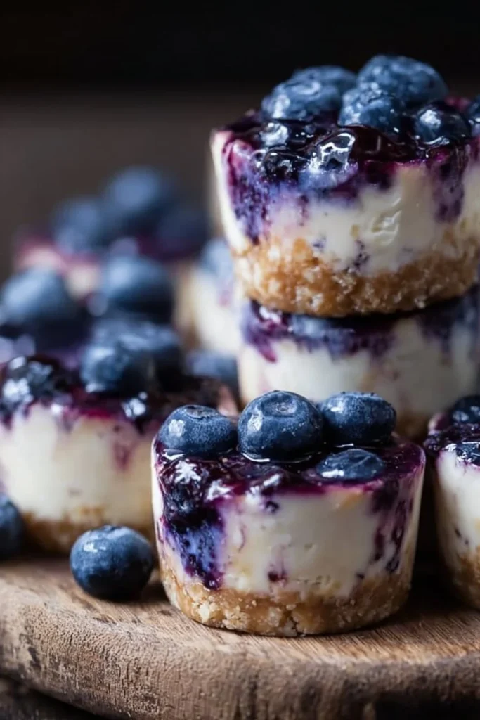 Blueberry cheesecake bites with fresh blueberries on top