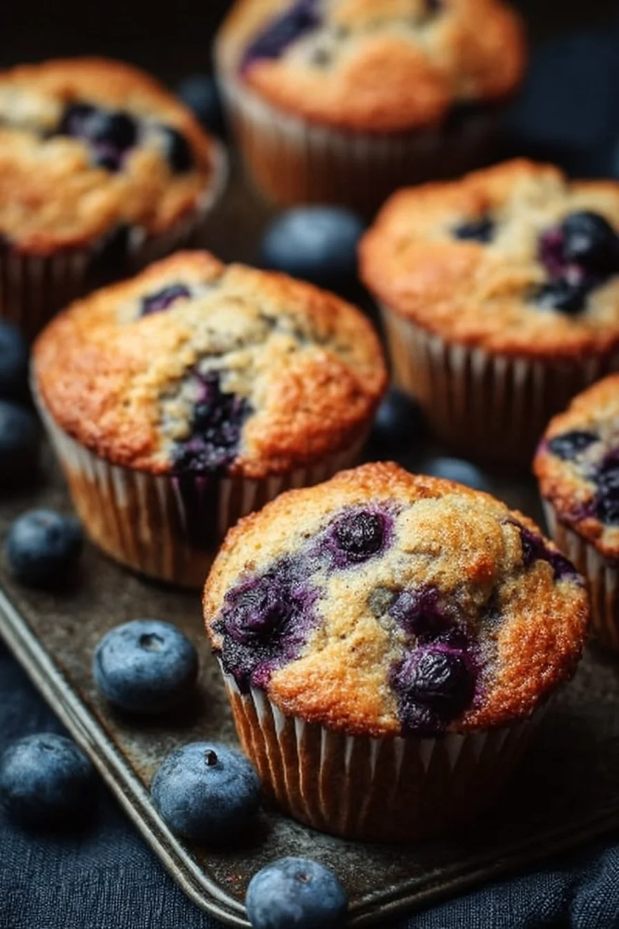 Freshly baked blueberry protein muffins on a cooling rack