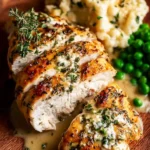 Creamy Boursin Chicken served with fresh herbs and vegetables