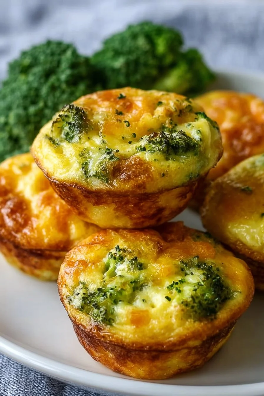 Broccoli Cheddar Egg Bites 3 Delicious broccoli cheddar egg bites ready to be served