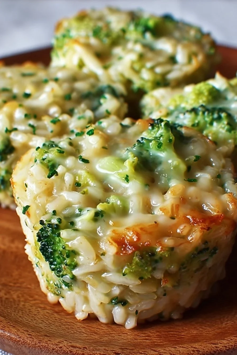 Broccoli Cheddar Rice Cups served on a plate, garnished with parsley.