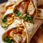 Delicious cheesy garlic chicken wraps ready to be served.