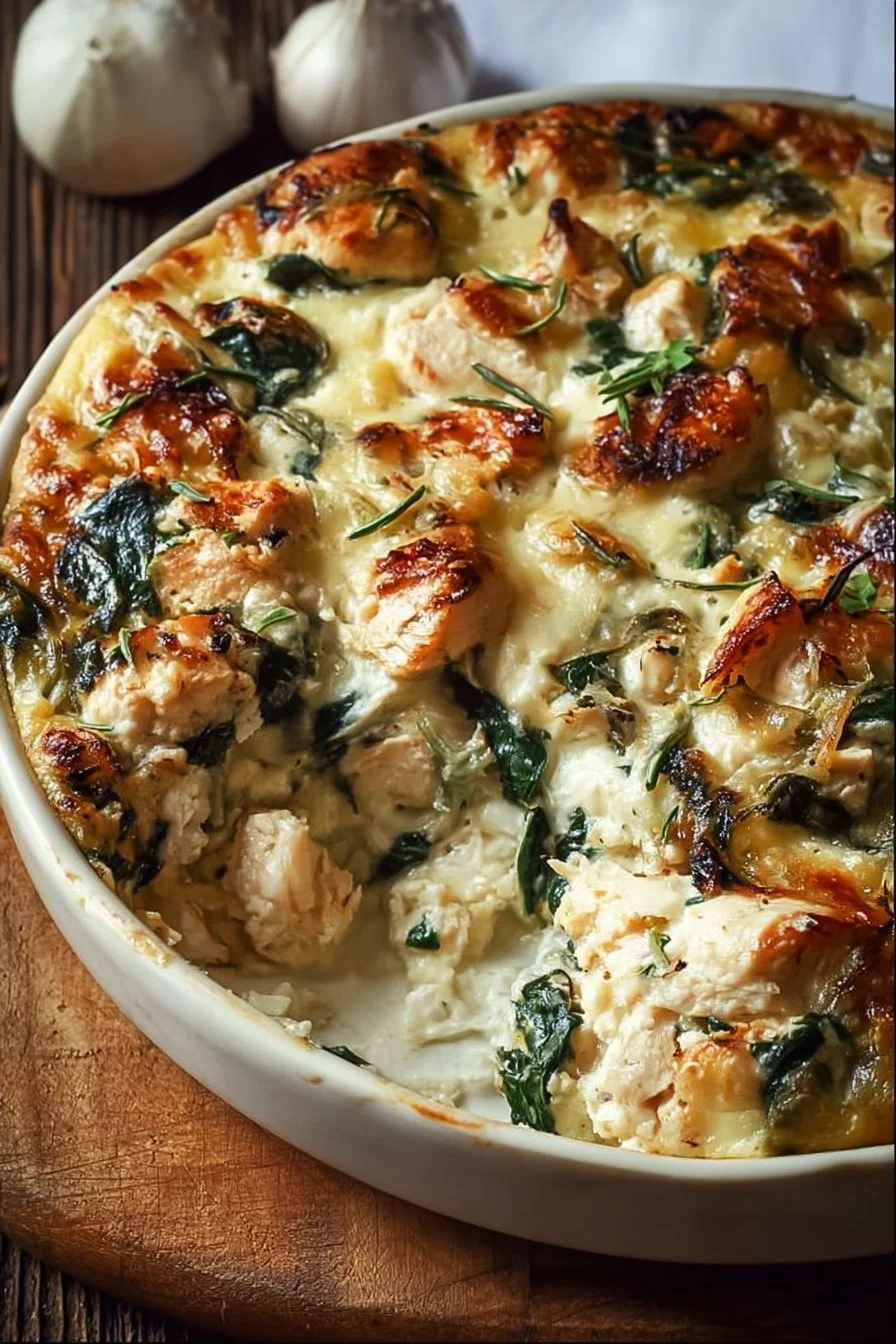 Creamy Chicken and Spinach Casserole with Cream Cheese