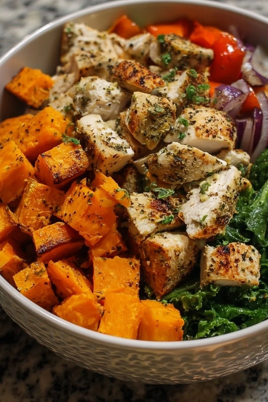 Chicken and Sweet Potato Bowl 3 Delicious Chicken and Sweet Potato Bowl filled with healthy ingredients