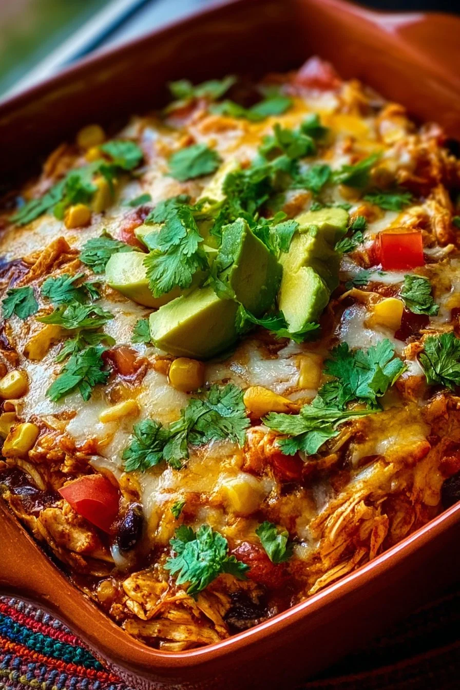 Delicious Chicken Enchilada Bowls topped with fresh ingredients and cheese.