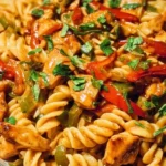 Delicious Chicken Fajita Pasta served with colorful bell peppers and spices