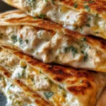 Delicious Chicken Ranch Quesadilla with chicken, cheese, and ranch dressing