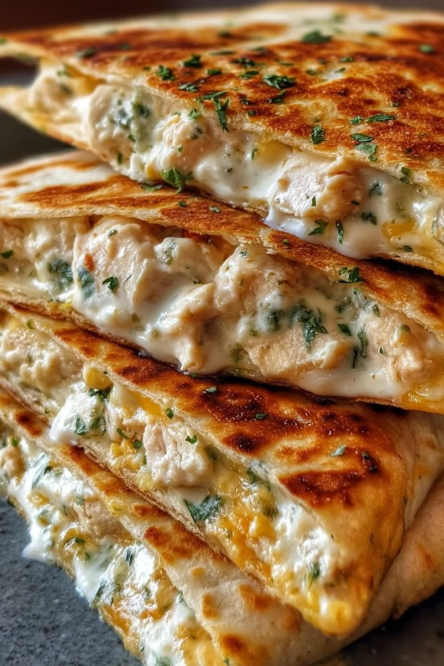 Delicious Chicken Ranch Quesadilla with chicken, cheese, and ranch dressing