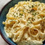 Creamy Cottage Cheese Alfredo sauce served with pasta