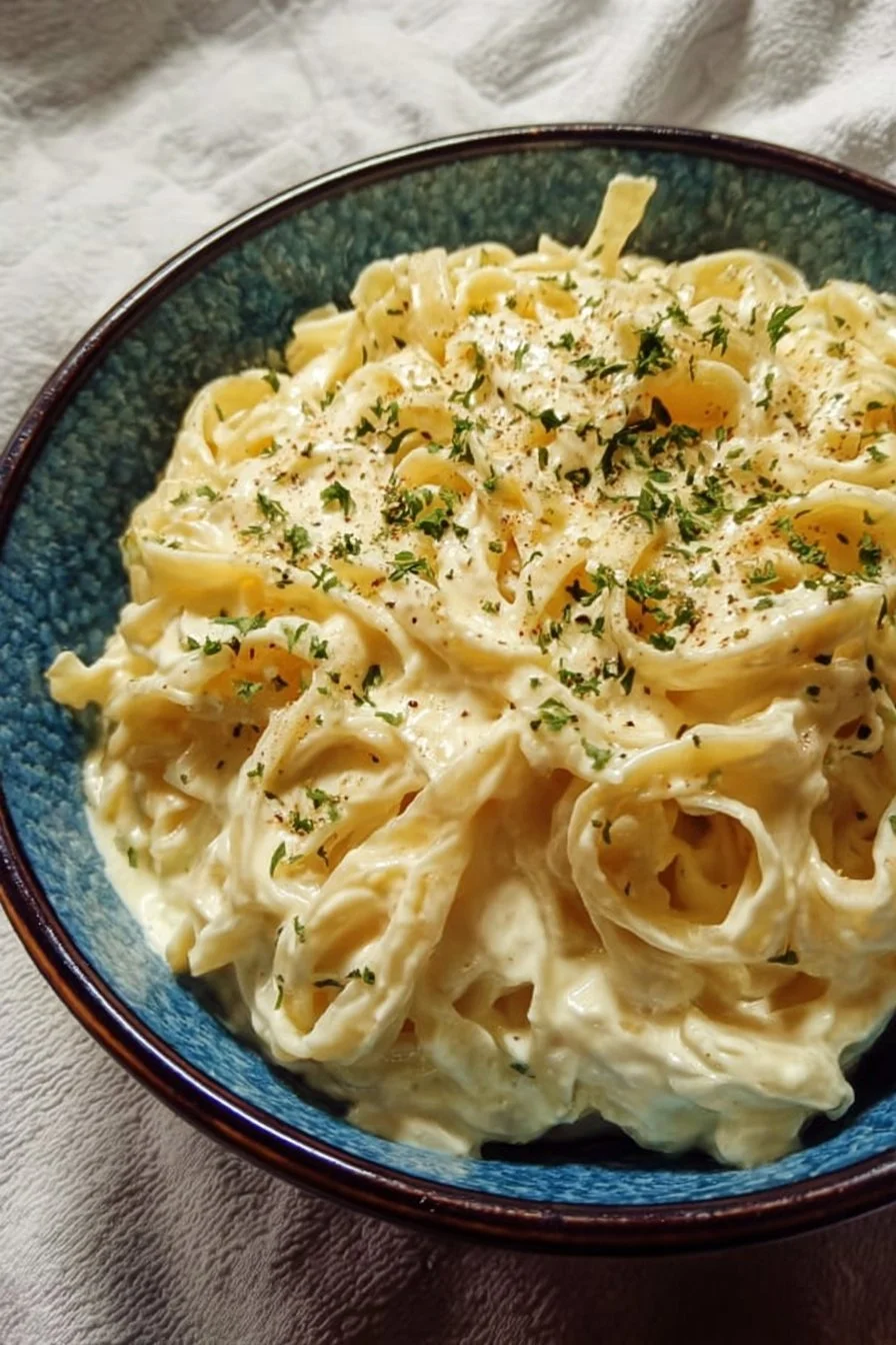 Cottage Cheese Alfredo 3 Creamy Cottage Cheese Alfredo sauce served with pasta