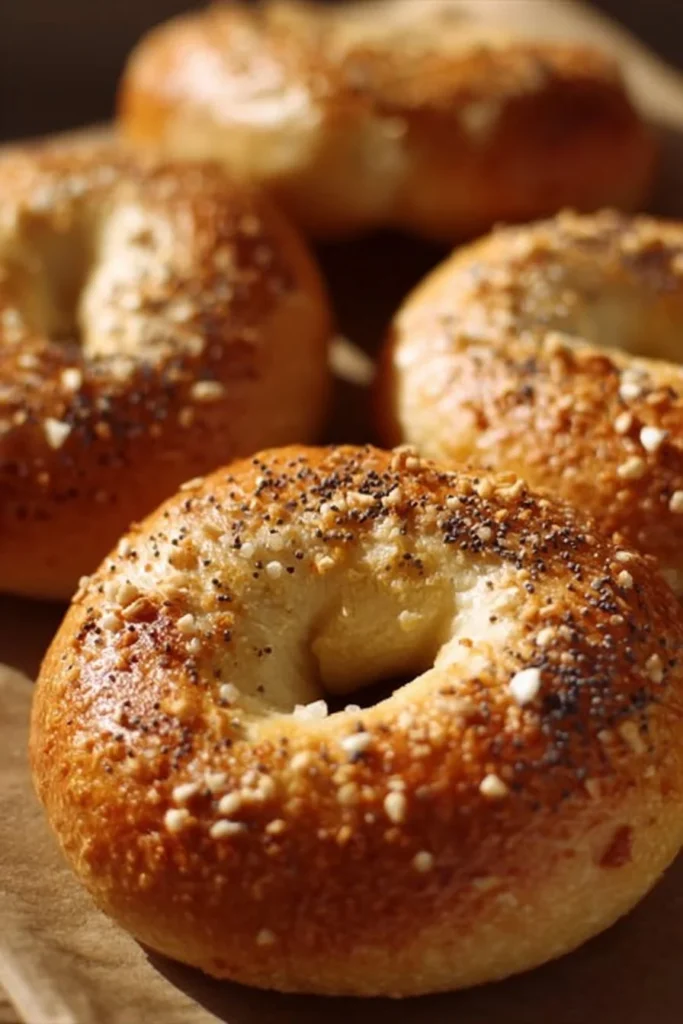 Freshly baked cottage cheese bagels topped with sesame seeds.