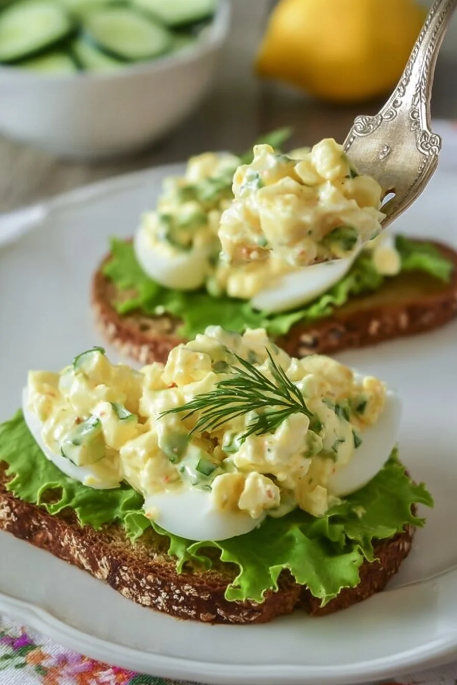 Bowl of cottage cheese egg salad with fresh herbs and vegetables