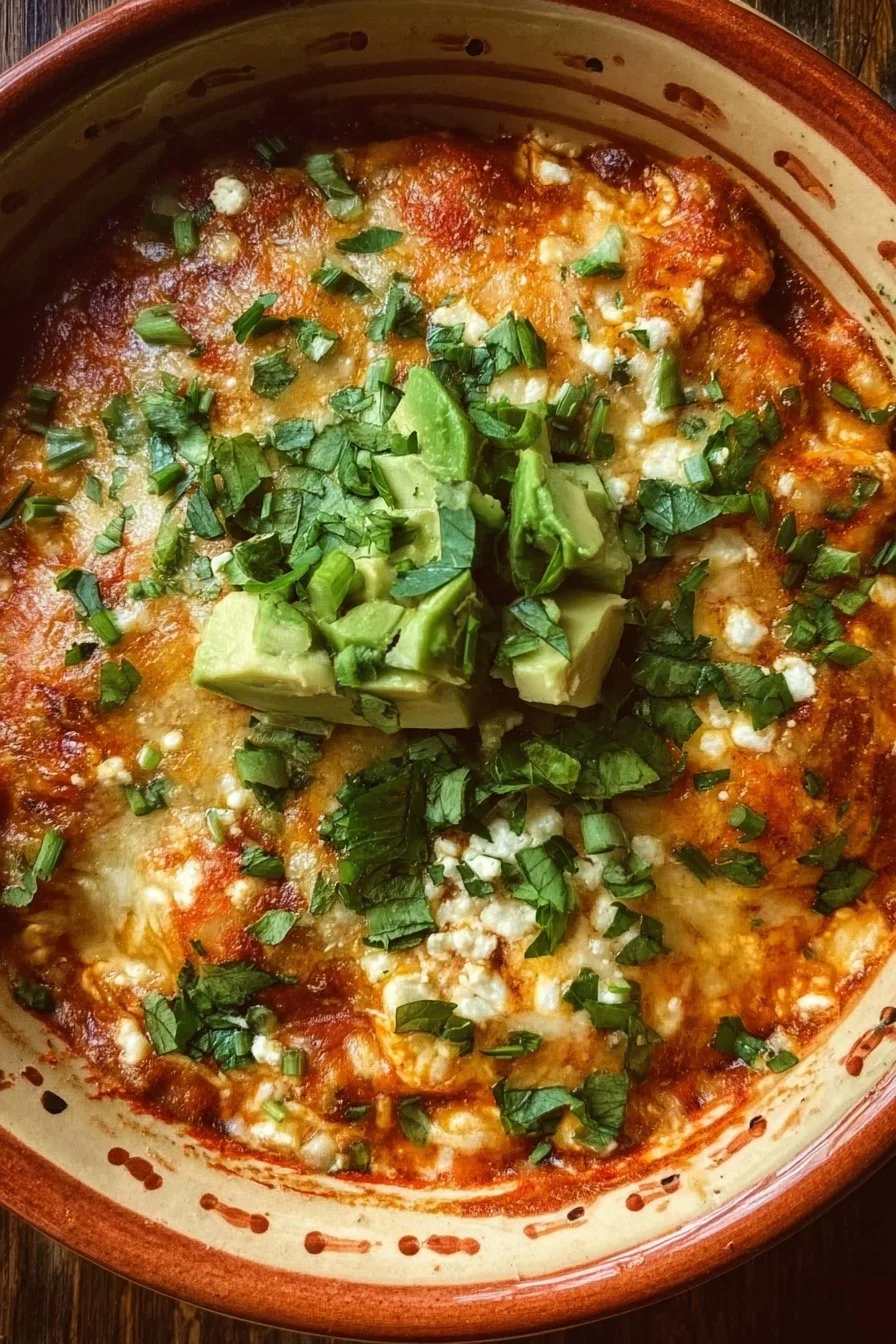 Cottage Cheese Enchilada Bowl garnished with fresh herbs and served in a colorful dish