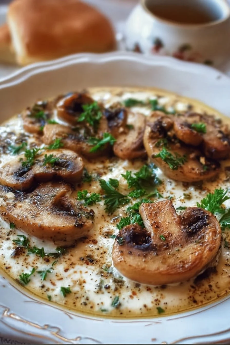 Cottage Cheese Mushroom Delight dish on a plate with herbs