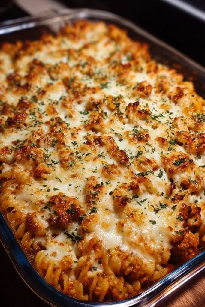 Cottage cheese protein pasta bake served in a bowl, showcasing a creamy texture.