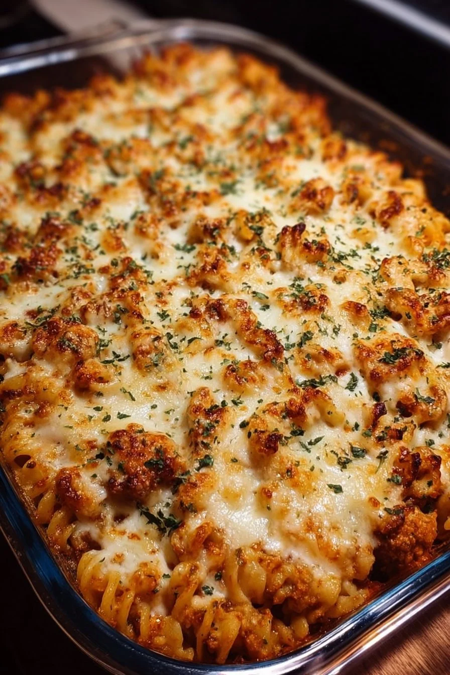 Cottage cheese protein pasta bake served in a bowl, showcasing a creamy texture.