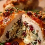 Delicious Cranberry Brie Stuffed Chicken served on a plate