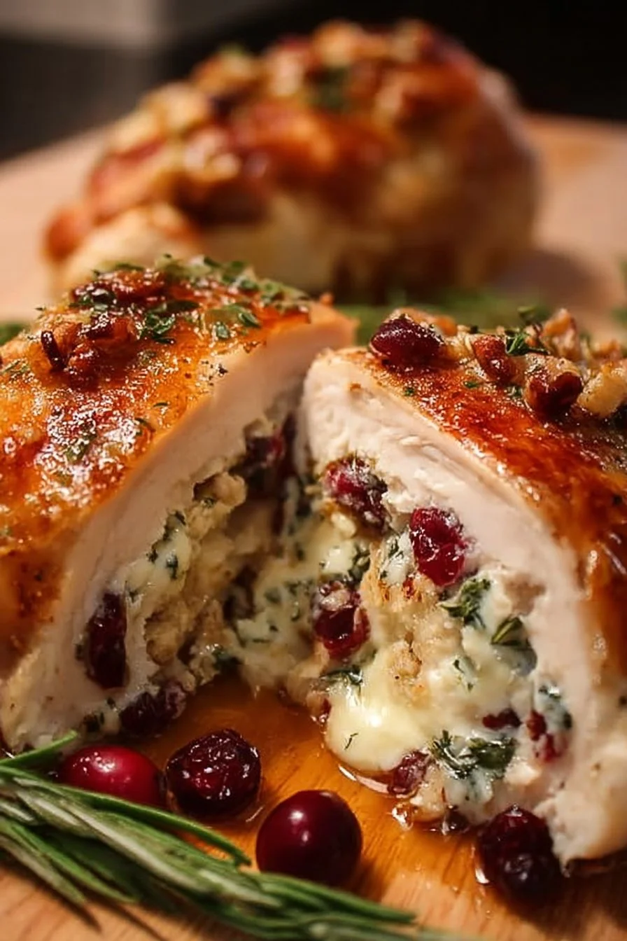 Cranberry Brie Stuffed Chicken 3 Delicious Cranberry Brie Stuffed Chicken served on a plate