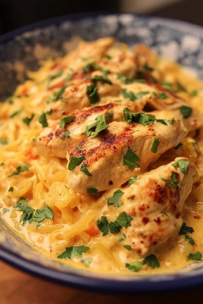 Creamy Mexican chicken dish with vibrant spices and ingredients.
