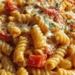Creamy Rotel Pasta dish with cheese, tomatoes, and spices
