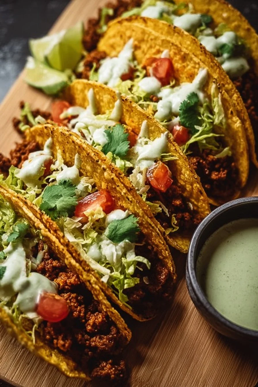 Crispy baked ground turkey tacos served with fresh toppings.