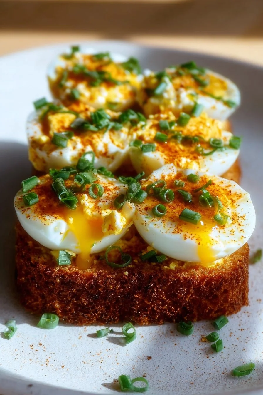 Delicious crispy egg salad cakes served on a plate with fresh herbs.