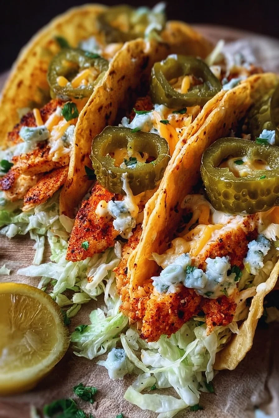 Dill Pickle Ranch Smash Chicken Tacos served on a plate with fresh toppings