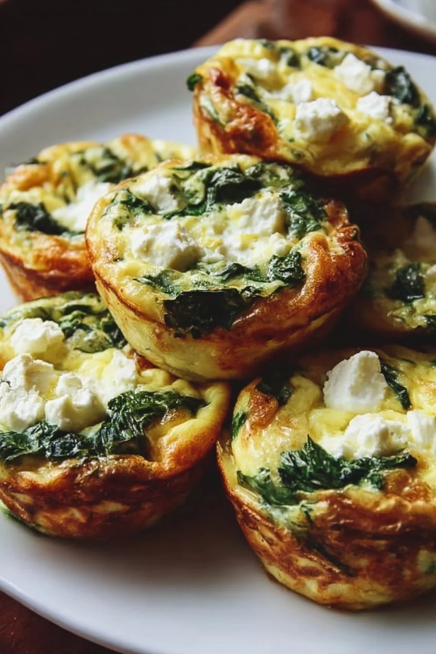 Baked egg muffins with spinach and feta cheese