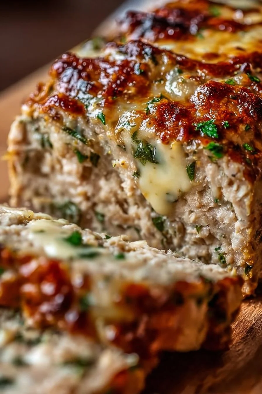 Garlic Parmesan Chicken Meatloaf served with herbs and vegetables