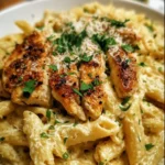 Delicious Garlic Parmesan Chicken Pasta served in a bowl