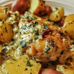 Delicious Garlic Parmesan Chicken with potatoes cooked in a crockpot