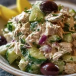 Delicious Greek Yogurt Tuna Salad in a bowl with fresh ingredients