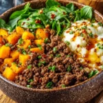 Ground Beef Hot Honey Bowl served in a colorful dish